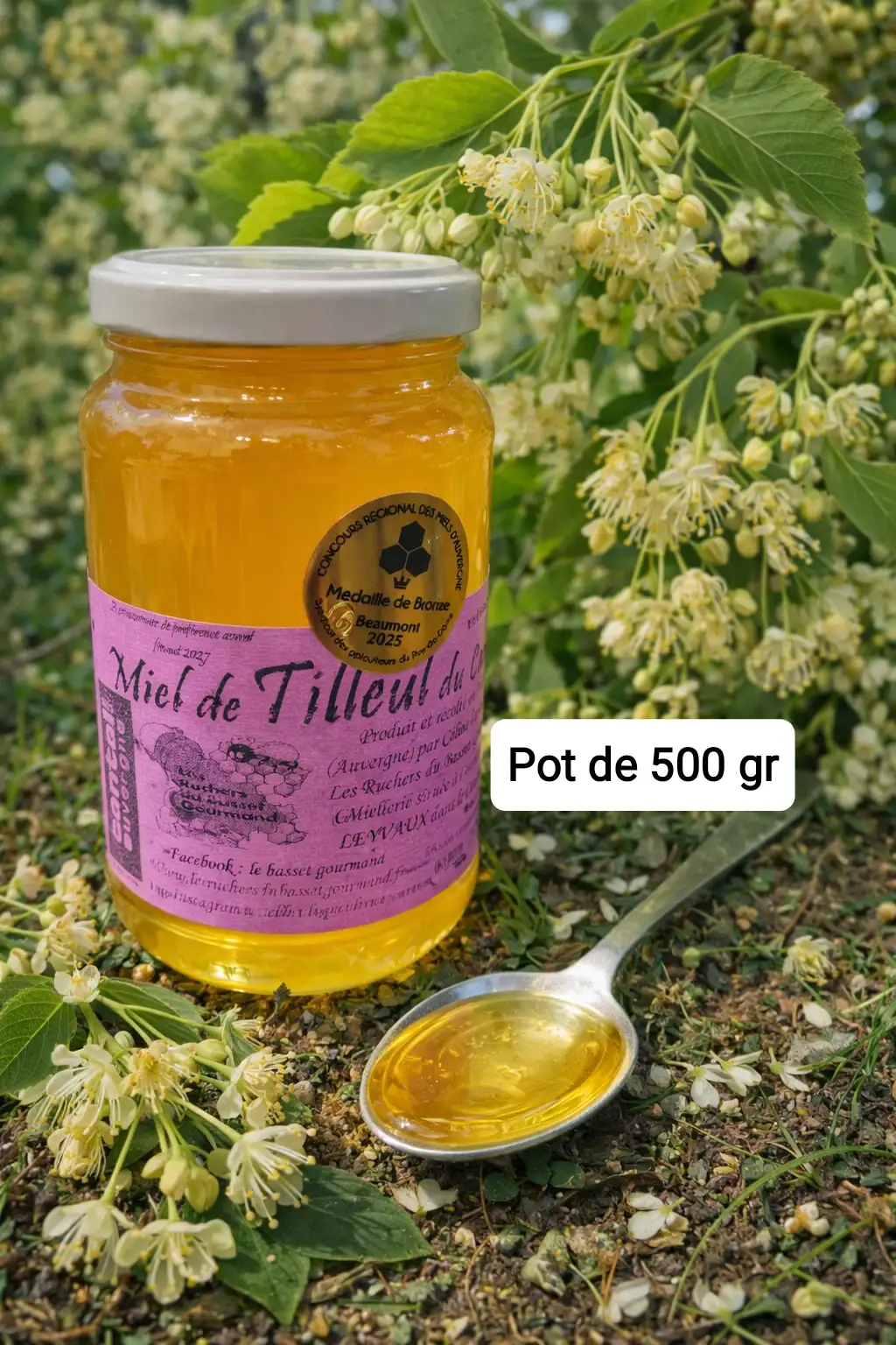 Miel de tilleul du Cantal 500 gr MÉDAILLE DE BRONZE CONCOURS MIELS D'AUVERGNE