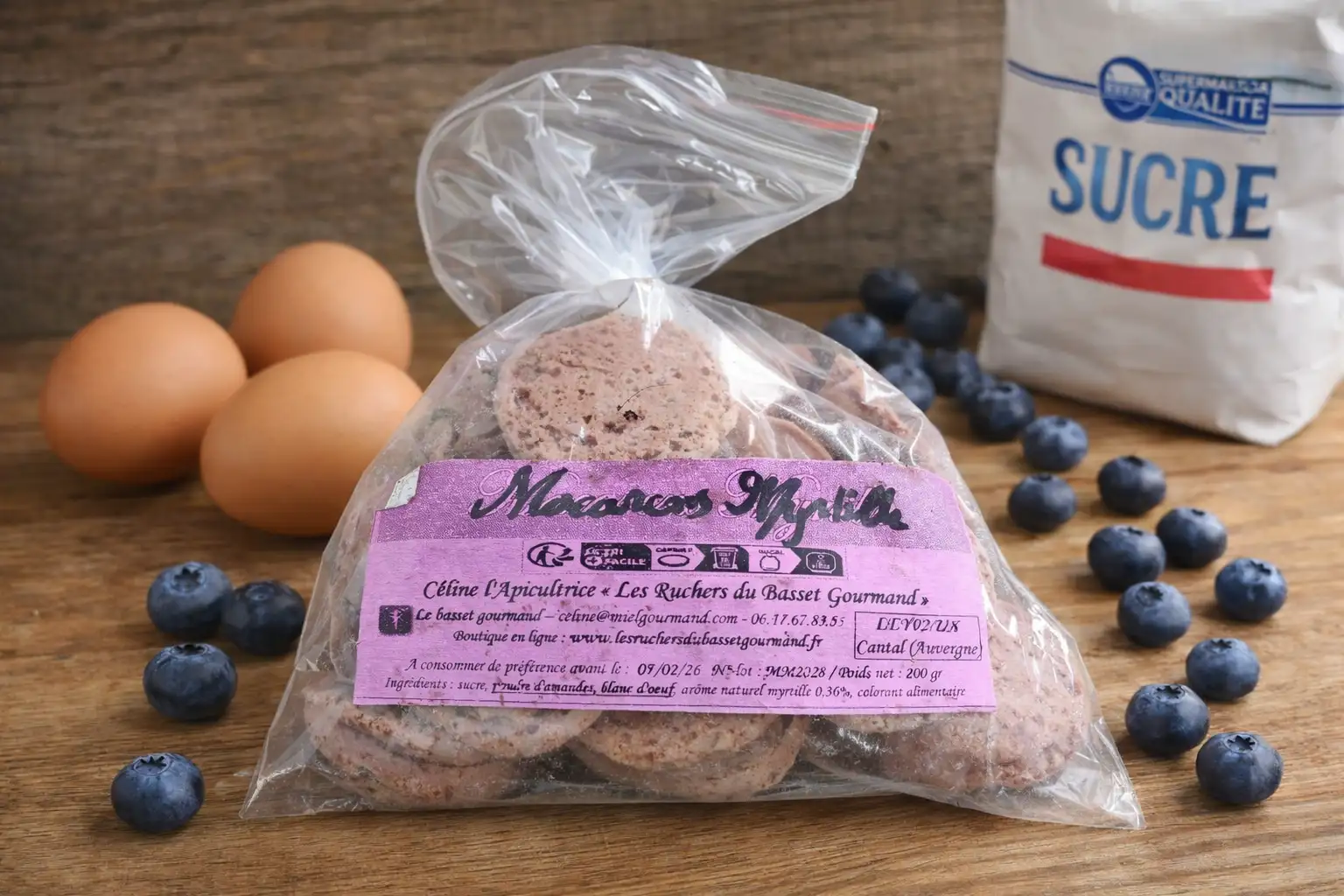 Biscuits croquants type macarons MYRTILLE