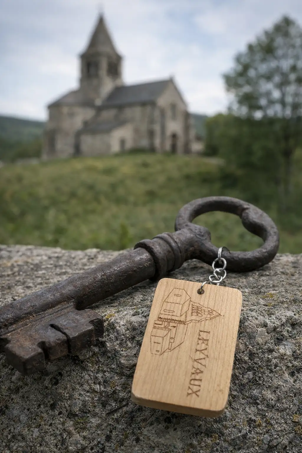 Porte clé en bois Église de Leyvaux